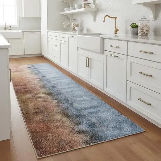 8' Blue And Brown Seashell and Coral Non Skid Runner Rug Photo 1