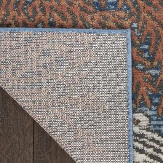 8' Blue And Brown Seashell and Coral Non Skid Runner Rug Photo 7
