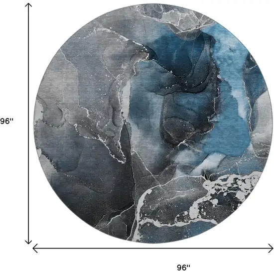 8' Blue And Charcoal Abstract Washable Round Rug With UV Protection Photo 3