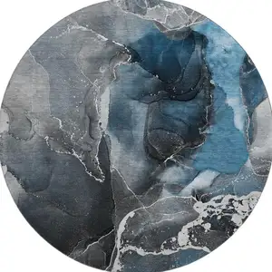 Photo of 8' Blue And Charcoal Abstract Washable Round Rug With UV Protection