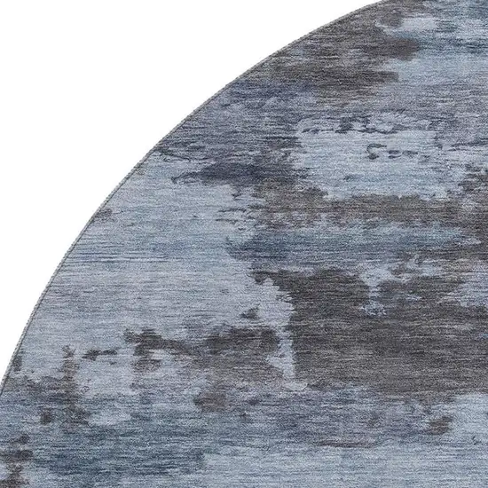 8' Blue And Charcoal Abstract Washable Round Rug With UV Protection Photo 3