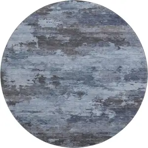 Photo of 8' Blue And Charcoal Abstract Washable Round Rug With UV Protection
