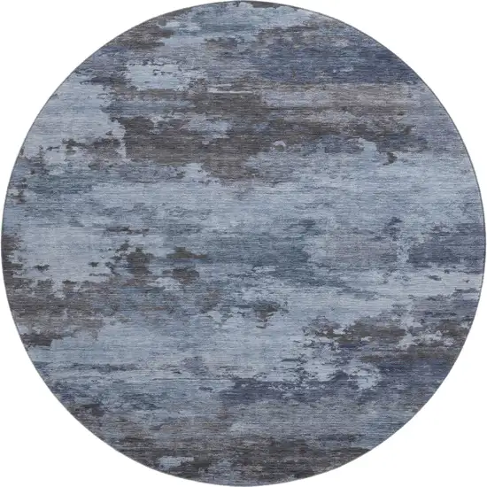 8' Blue And Charcoal Abstract Washable Round Rug With UV Protection Photo 1