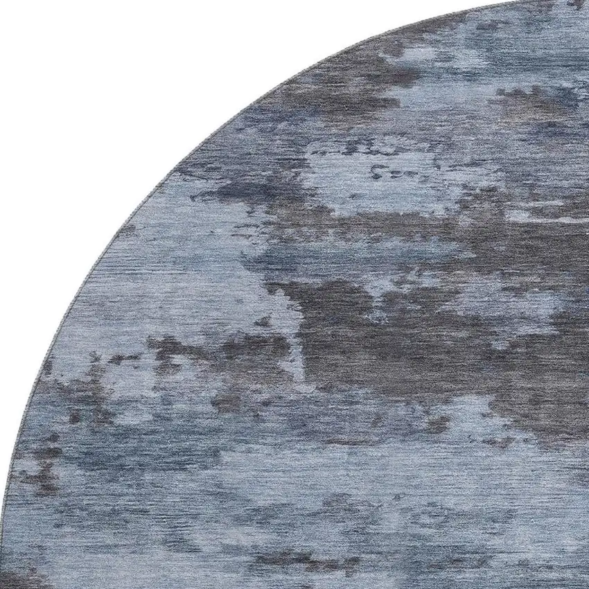 8' Blue And Charcoal Abstract Washable Round Rug With UV Protection Photo 4