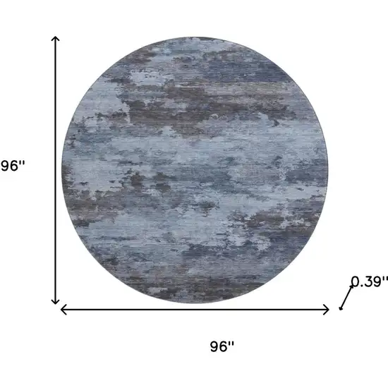 8' Blue And Charcoal Abstract Washable Round Rug With UV Protection Photo 8