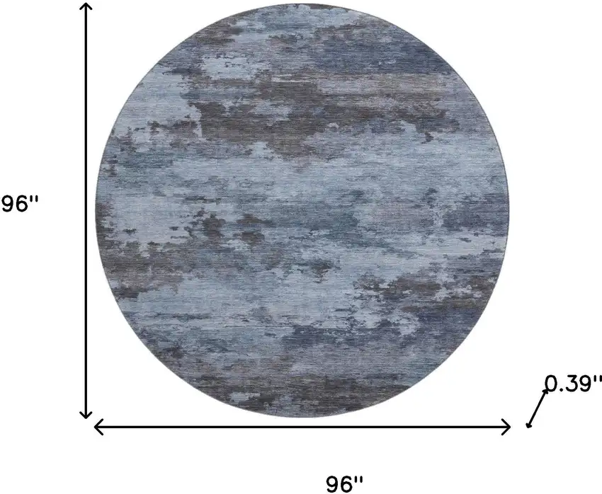 8' Blue And Charcoal Abstract Washable Round Rug With UV Protection Photo 8
