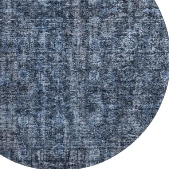 8' Blue And Charcoal Damask Washable Round Rug With UV Protection Photo 2