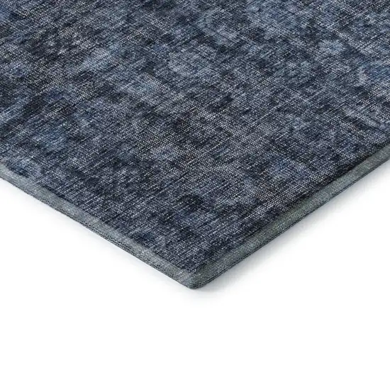 8' Blue And Charcoal Damask Washable Round Rug With UV Protection Photo 6