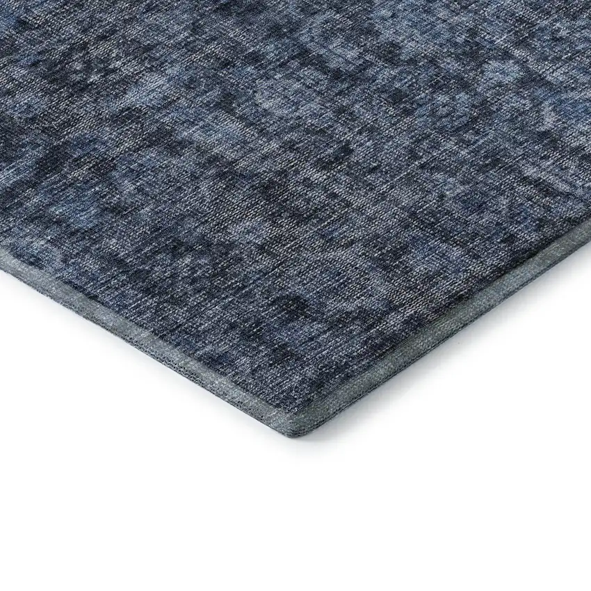 8' Blue And Charcoal Damask Washable Round Rug With UV Protection Photo 6