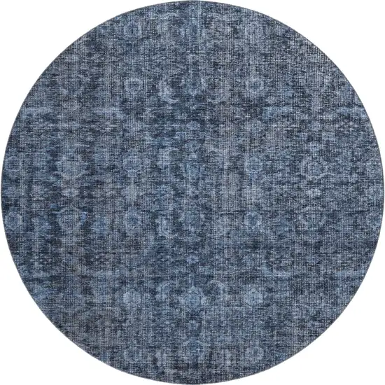 8' Blue And Charcoal Damask Washable Round Rug With UV Protection Photo 1