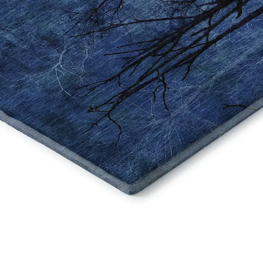 8' Blue And Charcoal Floral Washable Round Rug With UV Protection Photo 6