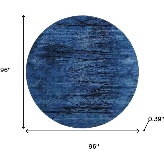 8' Blue And Charcoal Floral Washable Round Rug With UV Protection Photo 8