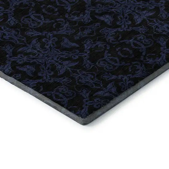 8' Blue And Charcoal Medallion Washable Round Rug With UV Protection Photo 7