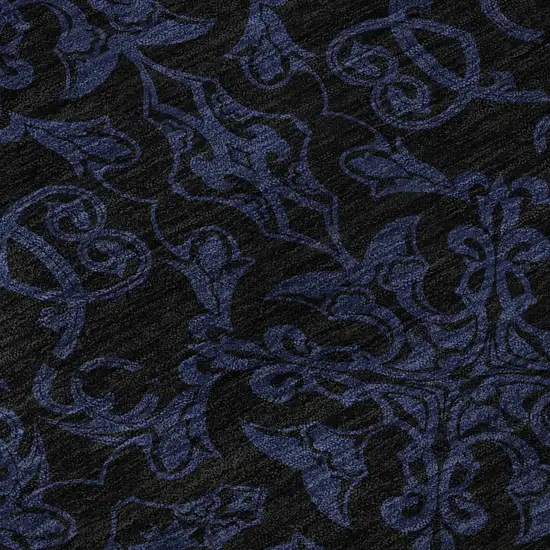 8' Blue And Charcoal Medallion Washable Round Rug With UV Protection Photo 8