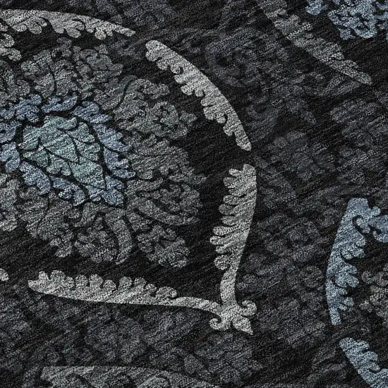 8' Blue And Charcoal Medallion Washable Round Rug With UV Protection Photo 9