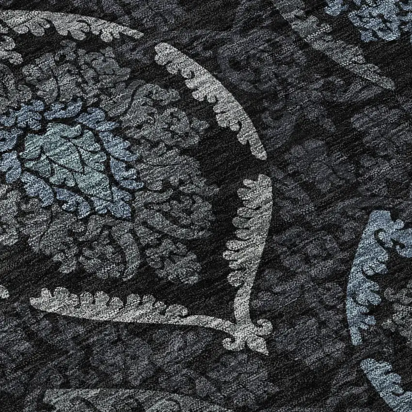 8' Blue And Charcoal Medallion Washable Round Rug With UV Protection Photo 9