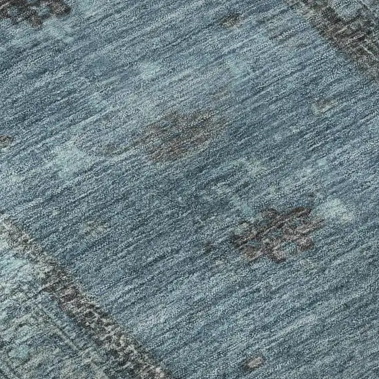 8' Blue And Charcoal Oriental Washable Round Rug With UV Protection Photo 8