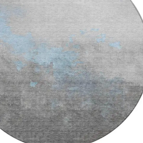8' Blue And Charcoal Round Abstract Washable Indoor Outdoor Area Rug Photo 4