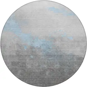 Photo of 8' Blue And Charcoal Round Abstract Washable Indoor Outdoor Area Rug
