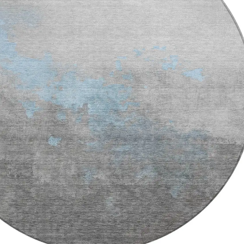 8' Blue And Charcoal Round Abstract Washable Indoor Outdoor Area Rug Photo 8