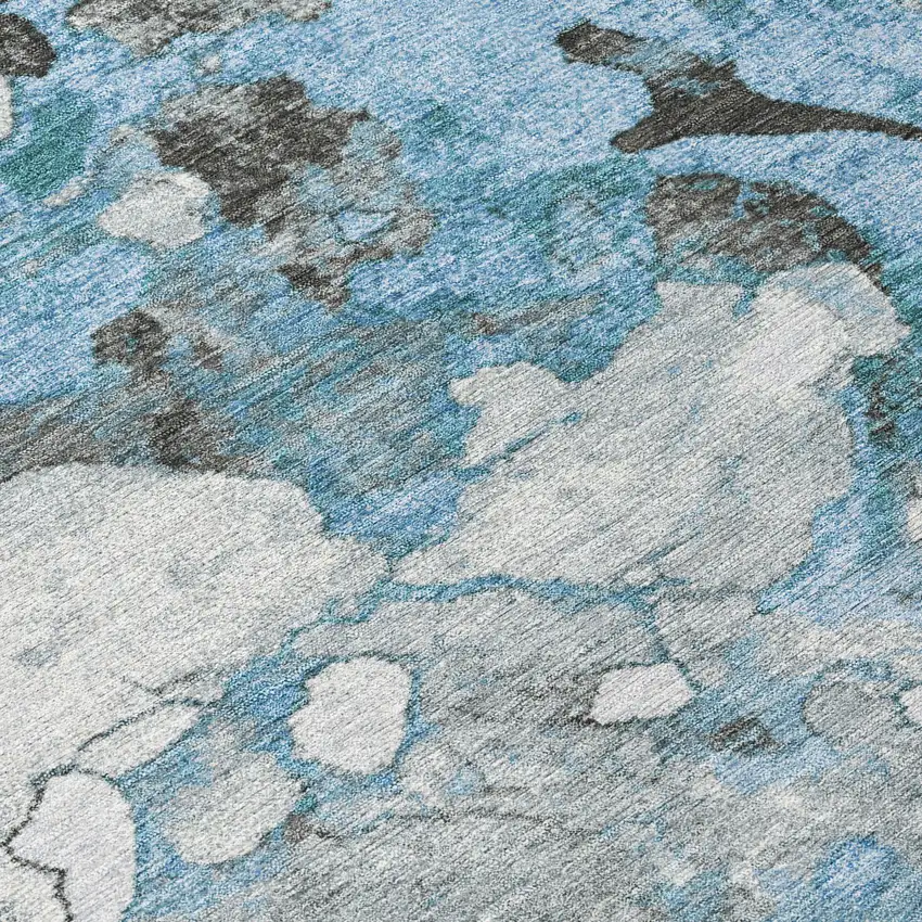 8' Blue And Charcoal Round Abstract Washable Indoor Outdoor Area Rug Photo 9