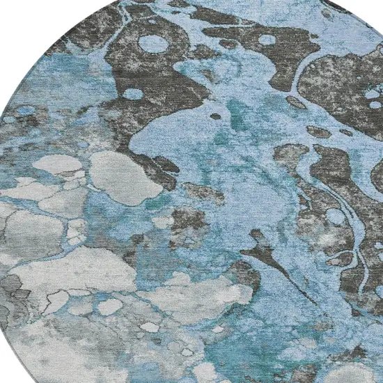 8' Blue And Charcoal Round Abstract Washable Indoor Outdoor Area Rug Photo 8