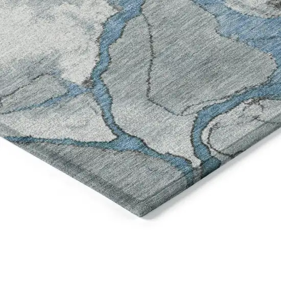 8' Blue And Charcoal Round Abstract Washable Indoor Outdoor Area Rug Photo 7
