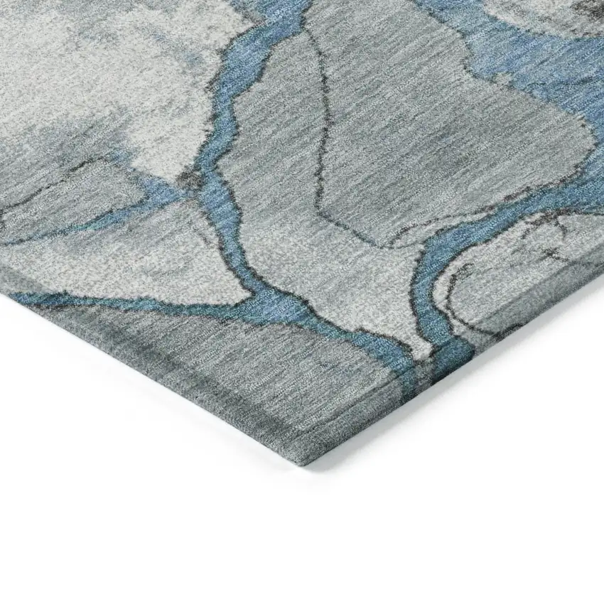 8' Blue And Charcoal Round Abstract Washable Indoor Outdoor Area Rug Photo 7