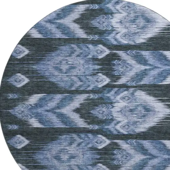 8' Blue And Charcoal Southwestern Washable Round Rug With UV Protection Photo 4