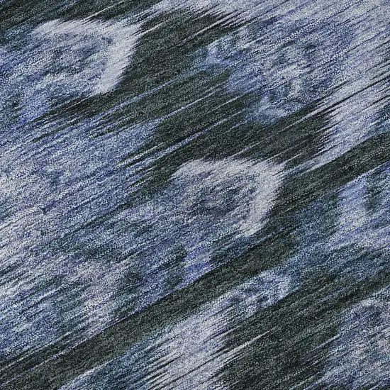 8' Blue And Charcoal Southwestern Washable Round Rug With UV Protection Photo 9