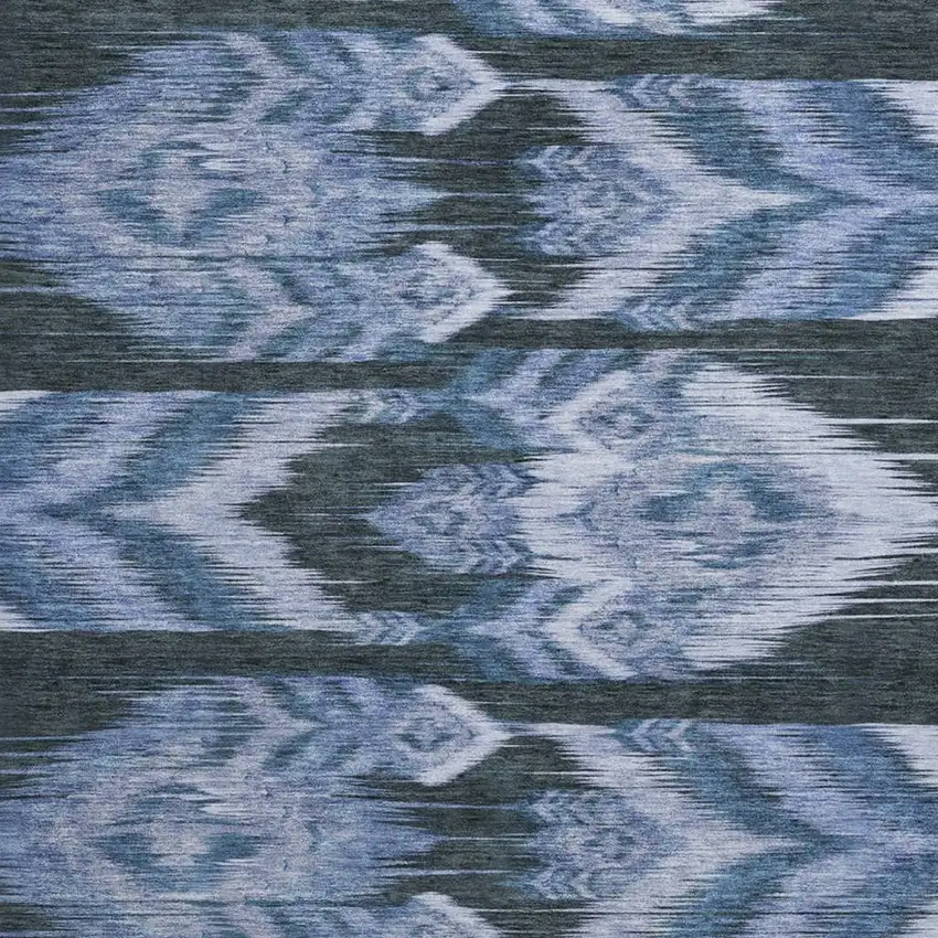 8' Blue And Charcoal Southwestern Washable Round Rug With UV Protection Photo 3