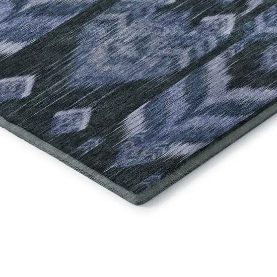 8' Blue And Charcoal Southwestern Washable Round Rug With UV Protection Photo 7