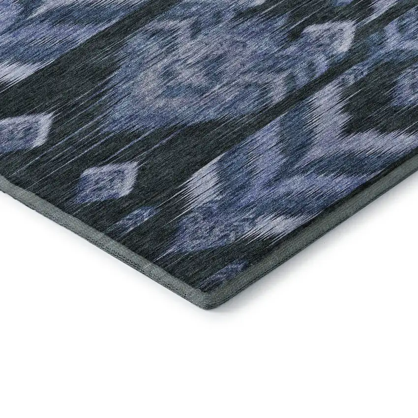 8' Blue And Charcoal Southwestern Washable Round Rug With UV Protection Photo 7