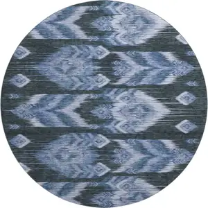 Photo of 8' Blue And Charcoal Southwestern Washable Round Rug With UV Protection