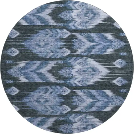 8' Blue And Charcoal Southwestern Washable Round Rug With UV Protection Photo 1