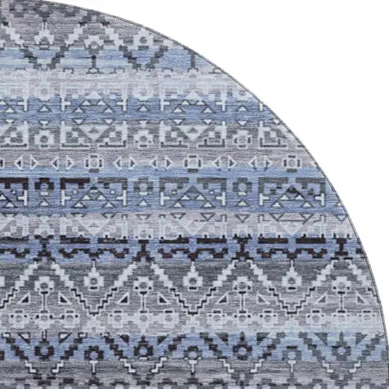 8' Blue And Charcoal Striped Washable Round Rug With UV Protection Photo 4