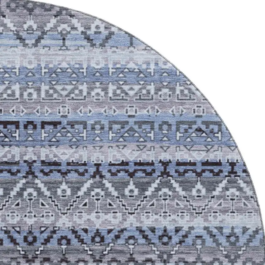 8' Blue And Charcoal Striped Washable Round Rug With UV Protection Photo 4