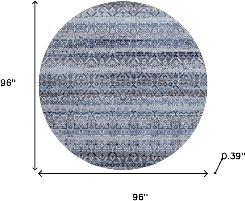 8' Blue And Charcoal Striped Washable Round Rug With UV Protection Photo 8