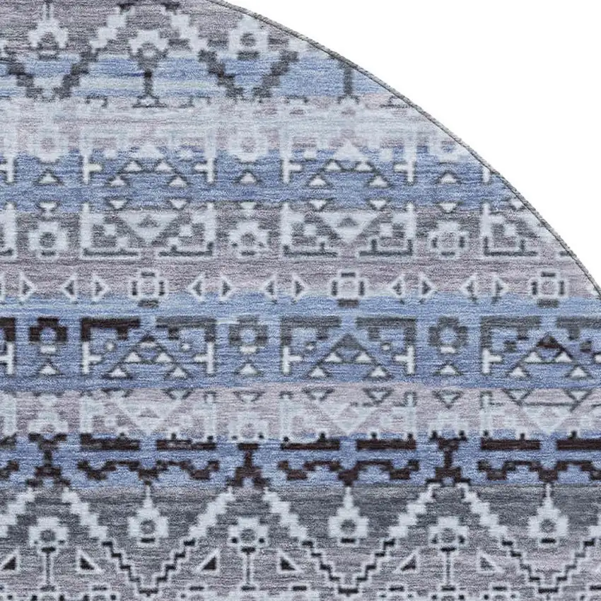 8' Blue And Charcoal Striped Washable Round Rug With UV Protection Photo 3