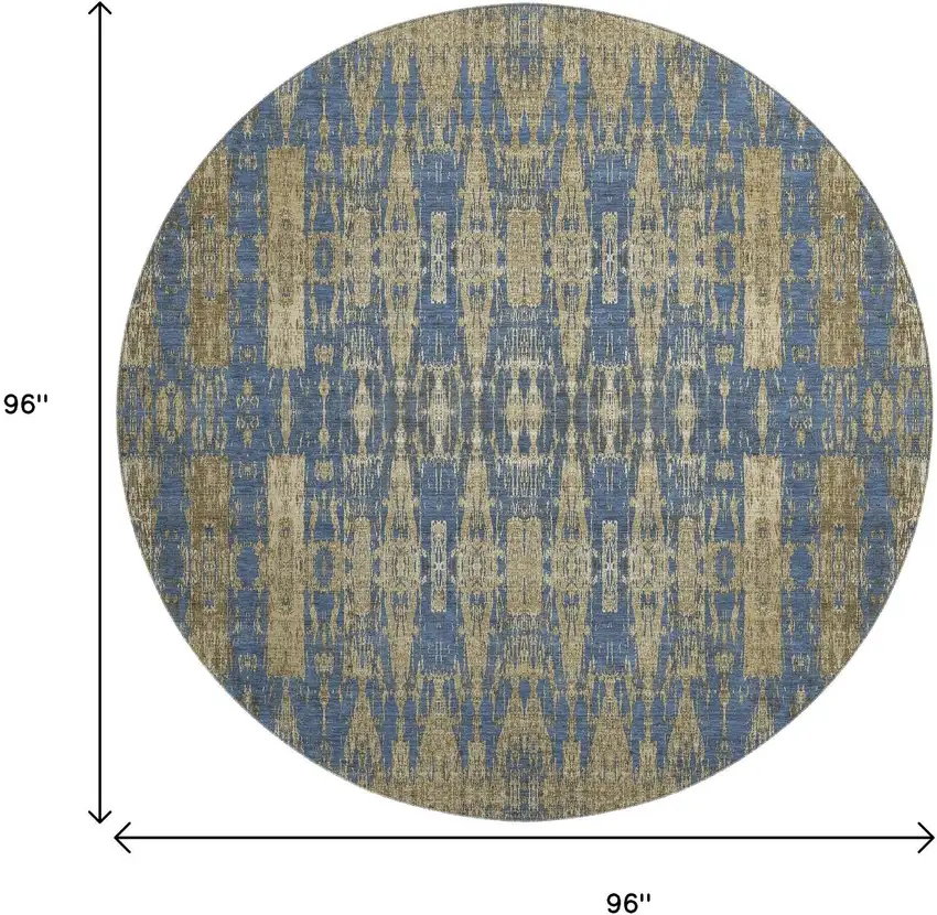 8' Blue And Chocolate Moroccan Washable Round Rug With UV Protection Photo 3