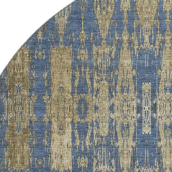 8' Blue And Chocolate Moroccan Washable Round Rug With UV Protection Photo 3