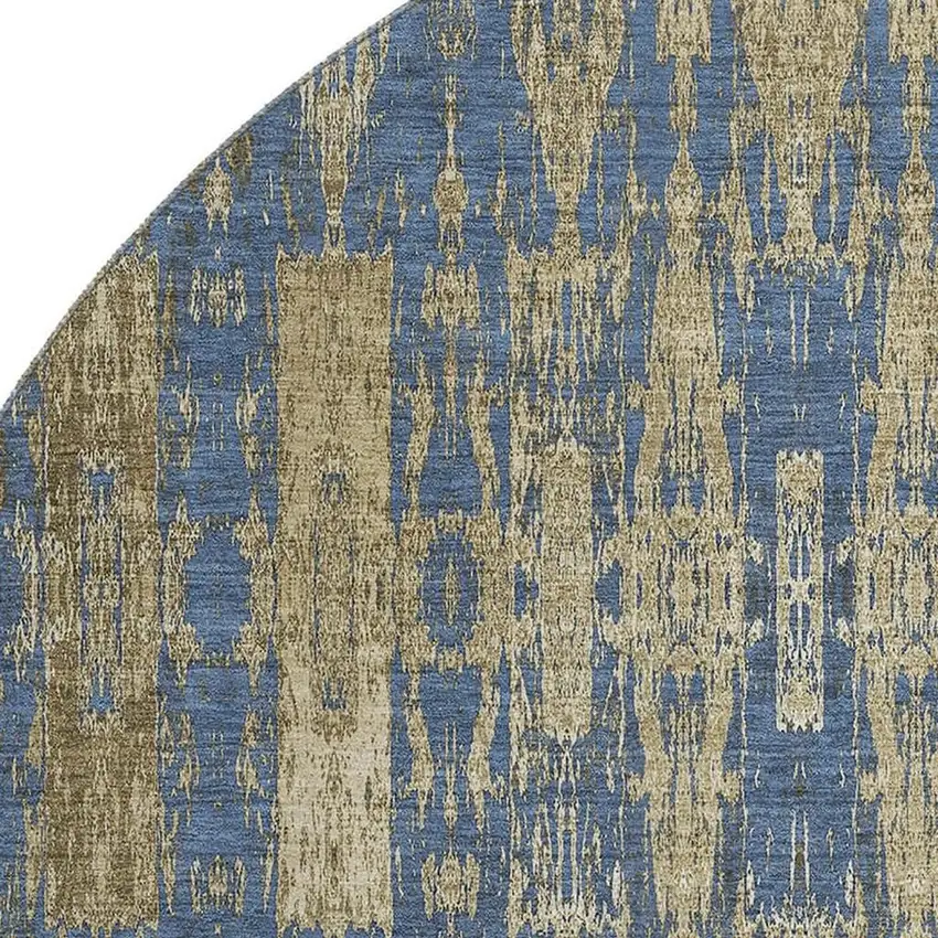 8' Blue And Chocolate Moroccan Washable Round Rug With UV Protection Photo 3