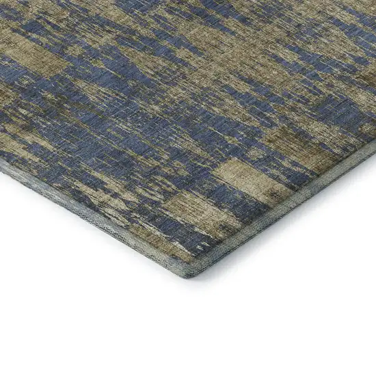 8' Blue And Chocolate Moroccan Washable Round Rug With UV Protection Photo 7