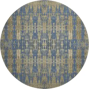Photo of 8' Blue And Chocolate Moroccan Washable Round Rug With UV Protection