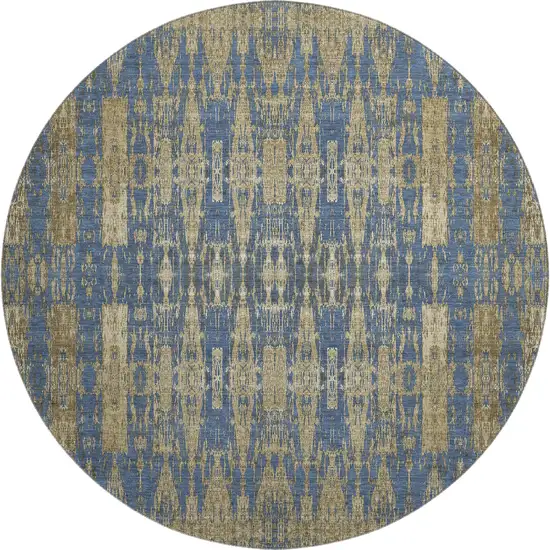 8' Blue And Chocolate Moroccan Washable Round Rug With UV Protection Photo 1