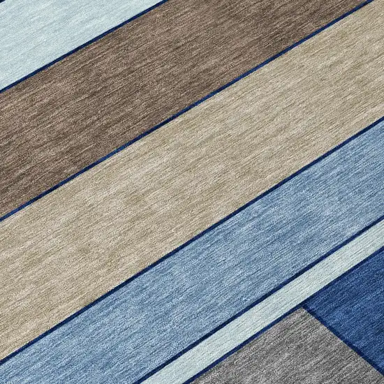 8' Blue And Chocolate Round Geometric Washable Indoor Outdoor Area Rug Photo 4