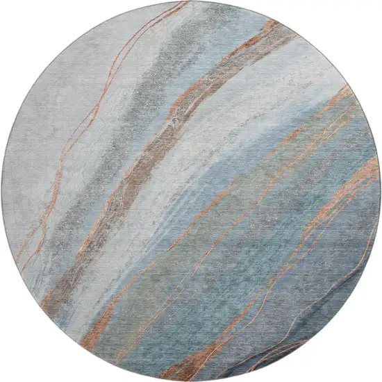 8' Blue And Copper Abstract Washable Round Rug With UV Protection Photo 1