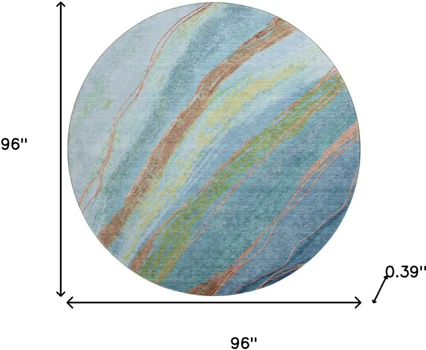 8' Blue And Copper Abstract Washable Round Rug With UV Protection Photo 7
