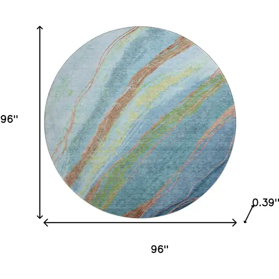 8' Blue And Copper Abstract Washable Round Rug With UV Protection Photo 7