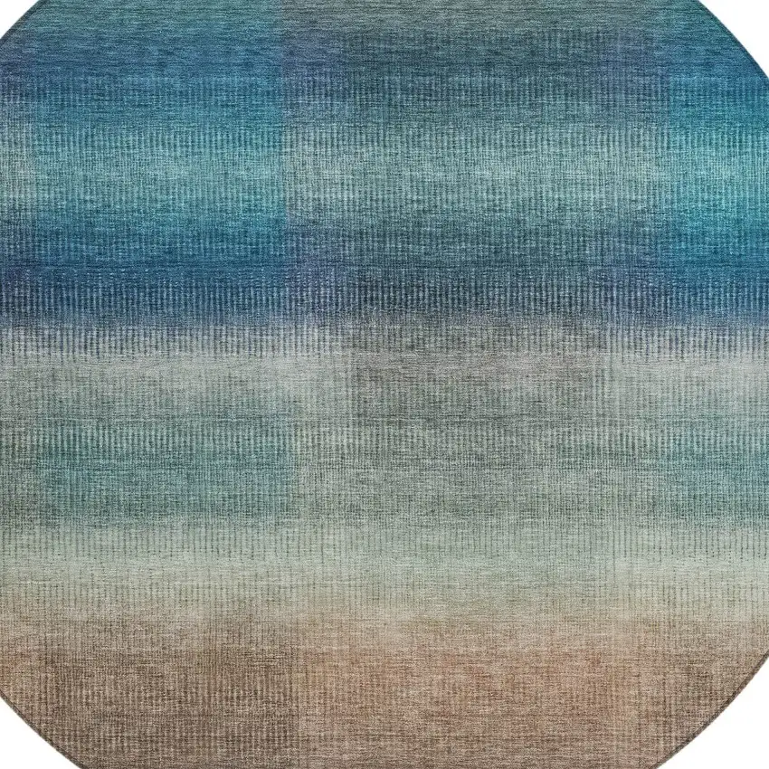 8' Blue And Copper Round Abstract Washable Indoor Outdoor Area Rug Photo 8